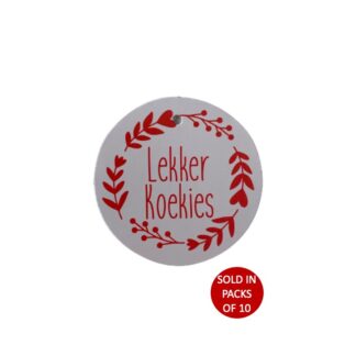 Lekker koekies printed gift tag with red ink on white