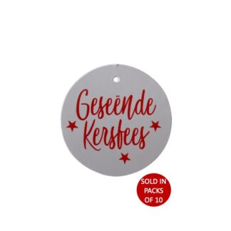 Geseende kersfees red print on white gift tag